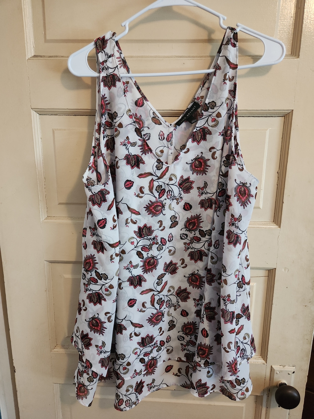 Lane Bryant White Tank Top with Red Floral Print